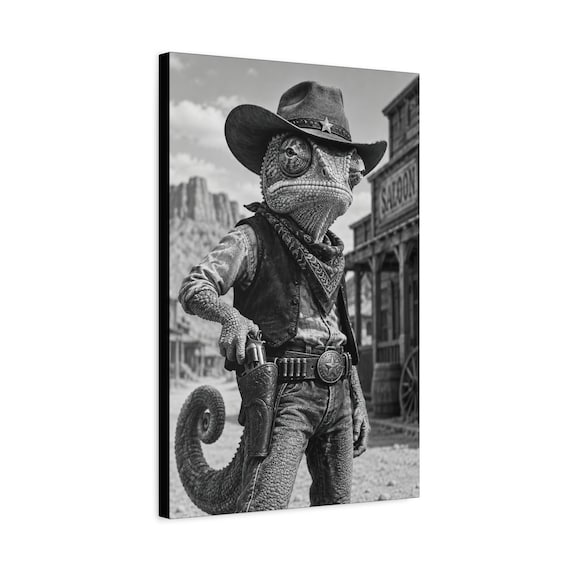 Lizard Cowboy Western Art Canvas - Rustic Desert Wall Decor