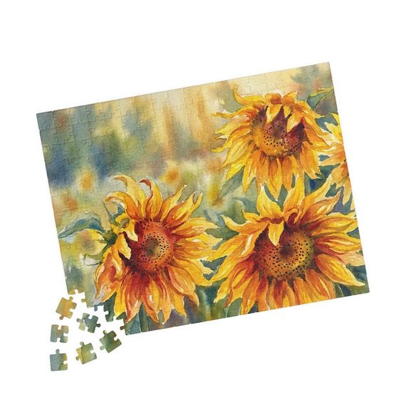 Sunflower Watercolor Jigsaw Puzzle 110-520 Piece | Floral Botanical Art Gift for Adults & Family