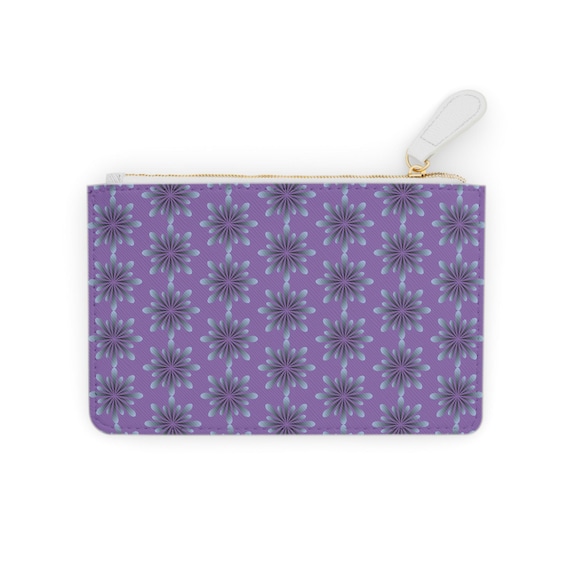 Purple Mini Clutch Bag with Blue Flower Burst Pattern - Small Statement Purse