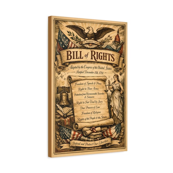 Bill of Rights Vintage Canvas Print | Ready to Hang Wood Patriotic Wall Art Decor
