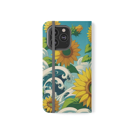 Sunflower Print Flip Cases - Phone Case with Card Storage for iPhone & Samsung, Floral Print Wallet Case, Sunflower Design Phone Cover