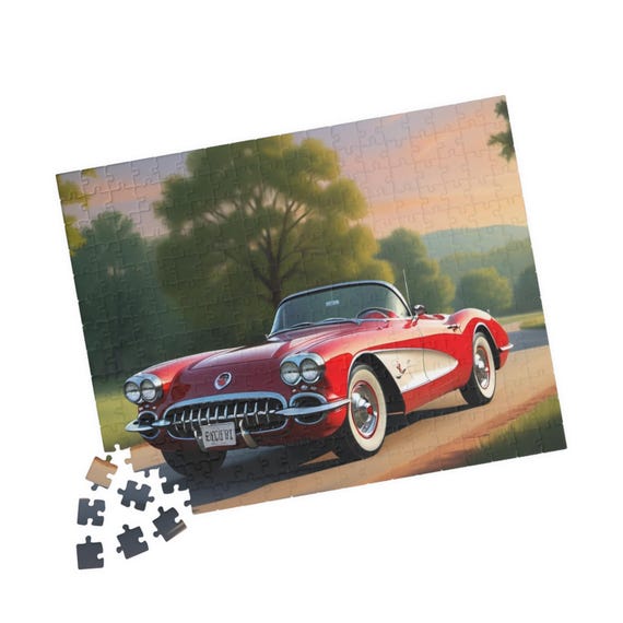 Classic 1957 Red Corvette Car Puzzle 110-520 Piece Vintage Sports Jigsaw Gift for Enthusiasts