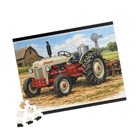 Vintage 1952 Ford 8N Farm Tractor Puzzle Rustic Barn Countryside Jigsaw Agricultural Gift