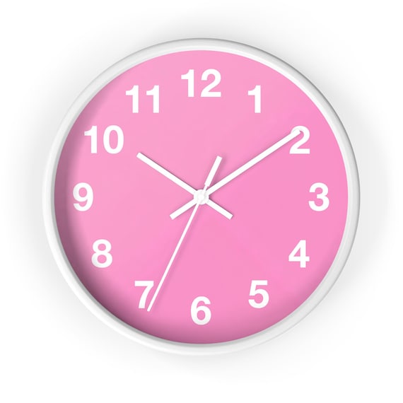 Pink Minimalist Number Wall Clock | Modern Pastel Home Decor for Nursery, Bedroom & Office