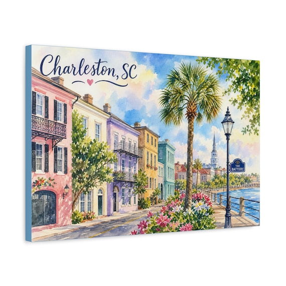 Charleston SC Waterfront Canvas Print - Coastal Southern Wall Art Home Decor Gift