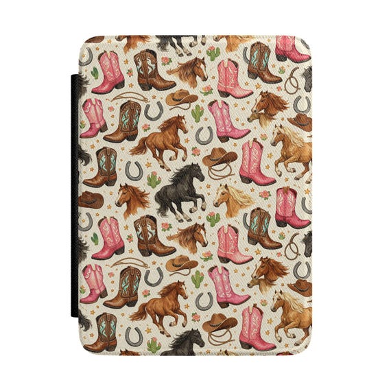 Cowgirl Western Pattern Kindle Case | Horses, Boots, Hats, Horseshoes