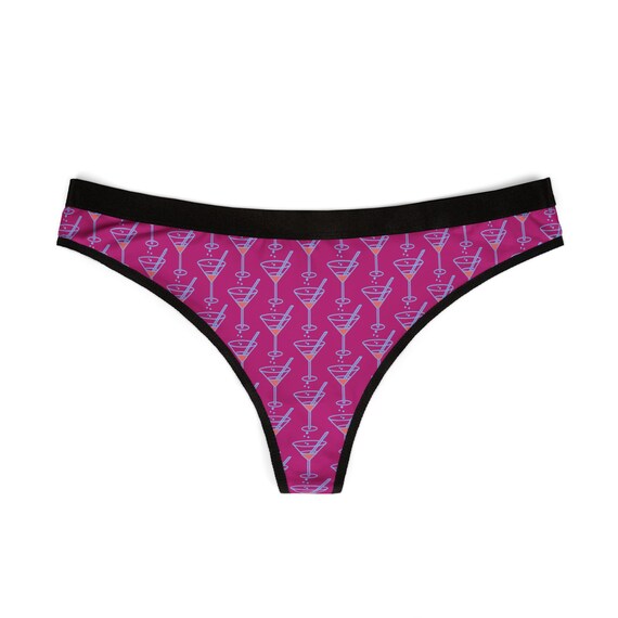 Flirty Pink Martini Glass Thong - Cocktail Lover's Lingerie Gift for Date Night