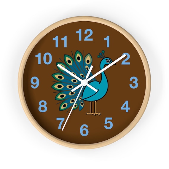 Peacock Wall Clock: Vibrant Home Decor - 10" Wood Frame