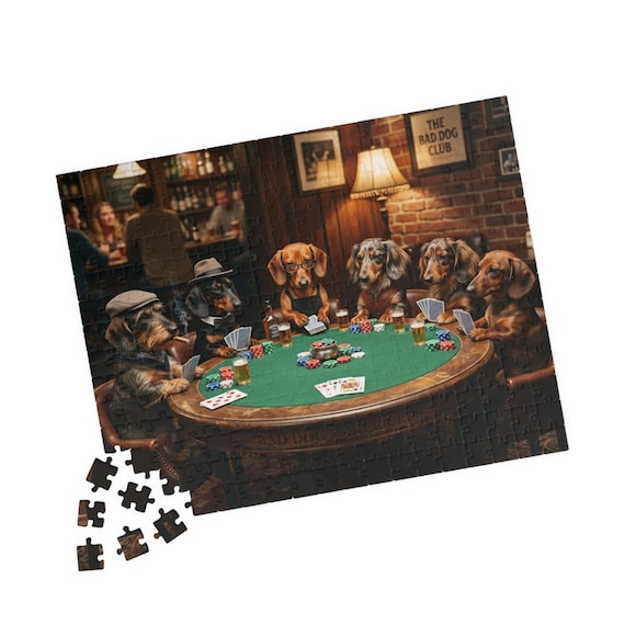 Dachshunds Playing Poker Jigsaw Puzzle | Pet Lover Gift | Dog Art Game 110-1014 Pieces