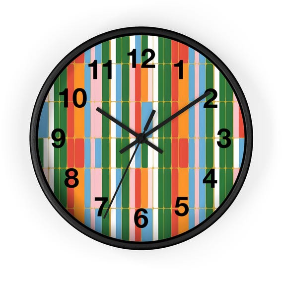 Vibrant Striped Wood Wall Clock: Modern Art Decor, 10"