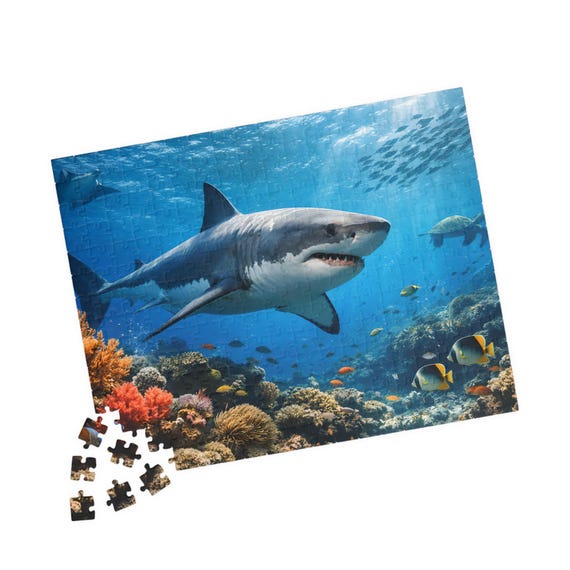 White Shark Ocean Puzzle | Marine Life Jigsaw (110/252/520 Pieces)