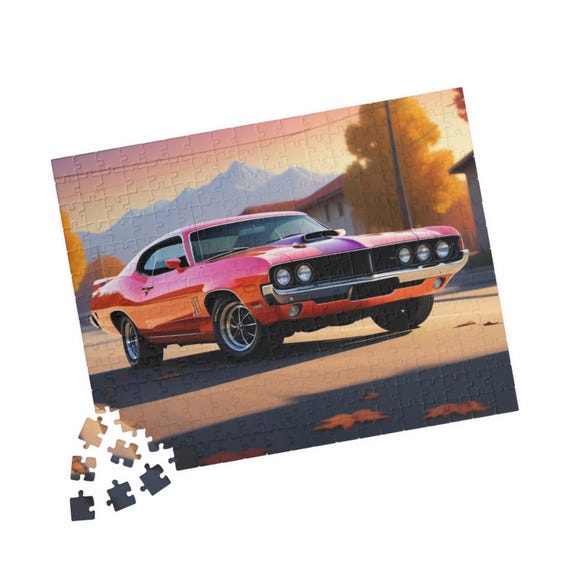 Vintage 1970 Ford Torino Cobra Muscle Car Jigsaw Puzzle 110-520 Pieces Classic Automotive Gift
