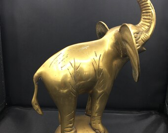 Vintage 13.5 Inch Tall Magnificent Brass Surface Elephant Standing on a Ball