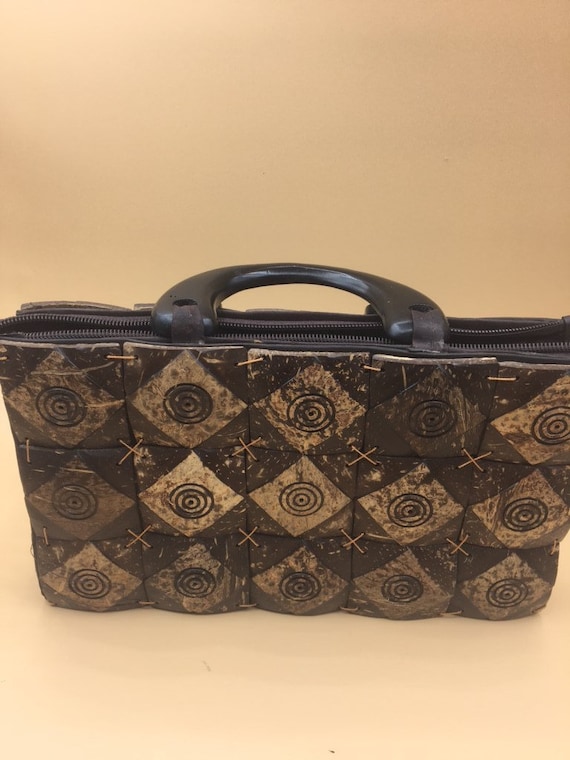 Petit Sac Bandoulière En Noix De Coco - Fermeture éclair - Motif Coco - Vintage - Femme