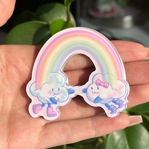 Imán de pareja de nubes arcoíris: decoración acrílica kawaii para el refrigerador