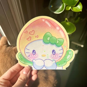 Kawaii Peach Kitty Peeker | Car Peeker Sticker -  Anime Cat Bumper Sticker - Kawaii Weatherproof Car Decal - Anime Decal