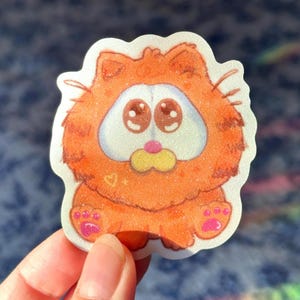 Pegatina de gato naranja bebé / Adorable pegatina, pegatina impermeable con purpurina, pegatina brillante de gato Lasanga kawaii