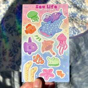 Aquarium Sticker Blatt | Wasserdichte Sea Life Sticker Set, Walhai Aufkleber, Frutiger Aero Cute Briefpapier