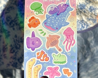 Hoja de pegatinas Sea Life / Papelería Frutiger Aero resistente al agua