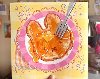 Bunny Pancake Print: Kawaii Pastel Food Illustration (8” x 8”)