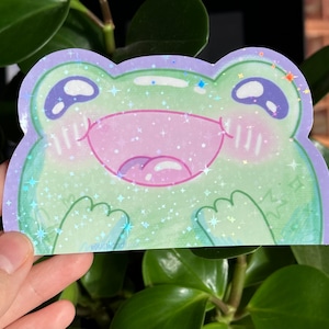 Calcomanía de Rana Mirona / Rana Mirona Kawaii, Calcomanía para Parachoques de Frogcore, Rana Mirona Anime Feliz