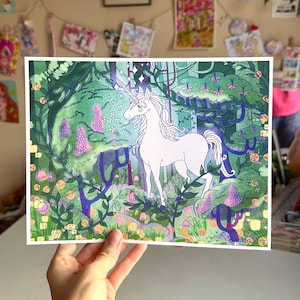 Impresión de El Último Unicornio / Impresión de Unicornio, Impresión de Fantasía, Impresión de Bosque Encantado, Ilustración, Impresión Artística