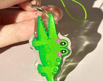 Dije de cocodrilo grande: Dije de cocodrilo para teléfono, acrílico con brillantina epoxi, accesorios para diario