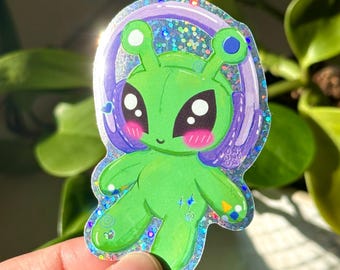 Alien Glorp Plushie Sticker: Cybercore Y2K Glitter Waterproof Vinyl