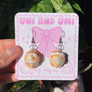 Handmade Cinnamon Roll Dangle Earrings: Polymer Clay Dessert Jewelry