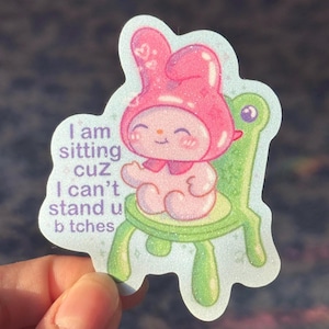 Adesivo divertente con sedia a forma di rana / Adesivo kawaii con meme, adesivo glitterato, adesivo divertente impermeabile