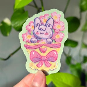 Bunny Painting Sticker | Kawaii Stickers, Spring Easter Sticker, Cute Stationery