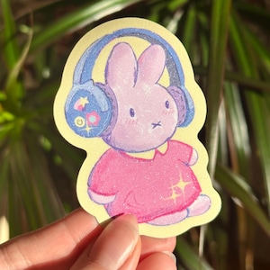 Bunny Headphones Sticker: Sparkly Y2K Kawaii Vinyl