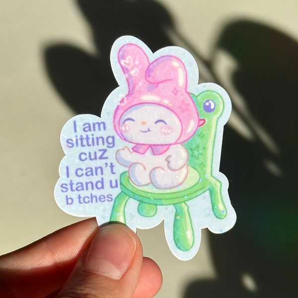 Froggy Chair Funny Sticker | Meme Kawaii Sticker - Glitter Sticker - Funny Waterproof Sticker