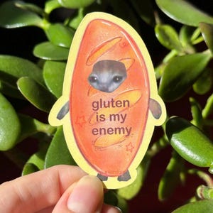 Adesivo per intolleranza al glutine / Meme divertente sul gatto, Pane per celiaci, Umorismo, Articoli di cancelleria dietetici, Adesivo impermeabile