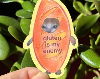 Gluten Intolerance Sticker | Funny Cat Meme, Celiac Disease Bread, Humor, Diet Stationery, Waterproof Sticker