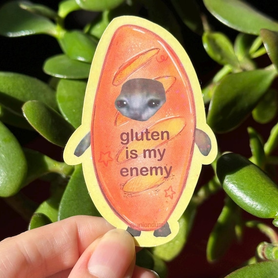 Gluten Intolerance Sticker | Funny Cat Meme, Celiac Disease Bread, Humor, Diet Stationery, Waterproof Sticker