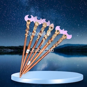 Moon Hair Sticks For Women, Pink Opalite Gemstone Hair Sticks, Polymer Clay Hair Pins, Sticks, Gift For Women, Her, Boho Hair Accessories