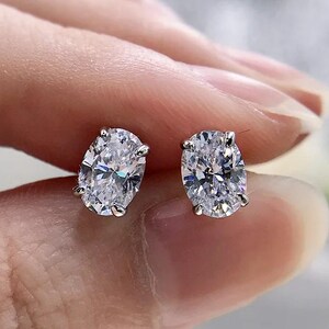 14k White Gold Studs Earring, 6 ct Moissanite Stone Earring VVS1 D Color Oval Cut Moissanite Stone , Gold Fine Jewelry, Gift for Girlfriend