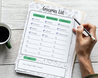 Grocery List, Digital List, Printable List, Shopping List, PDF List