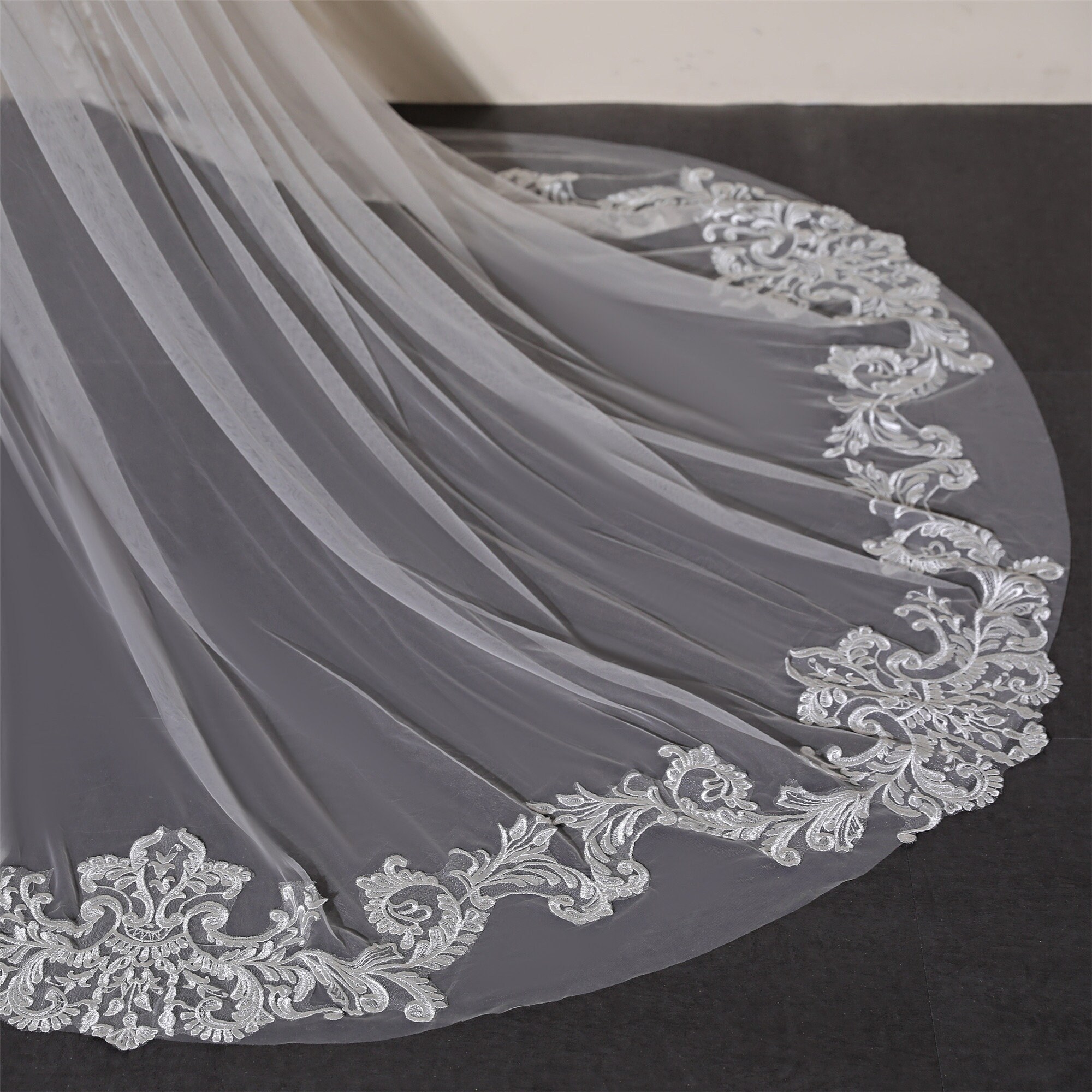 JEXOWIQ Spitzenschleier Seeblau | Langer Mantilla Schleier Für Hochzeiten