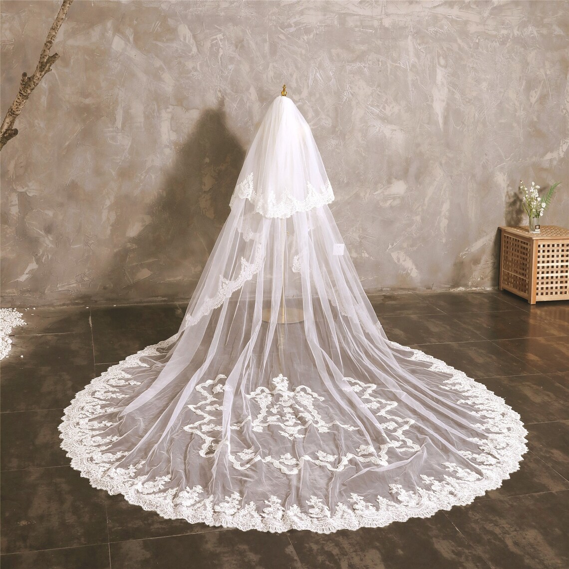 Handmade Lace Applique Veil Wedding Veil 2 Tier Veil Royal Etsy