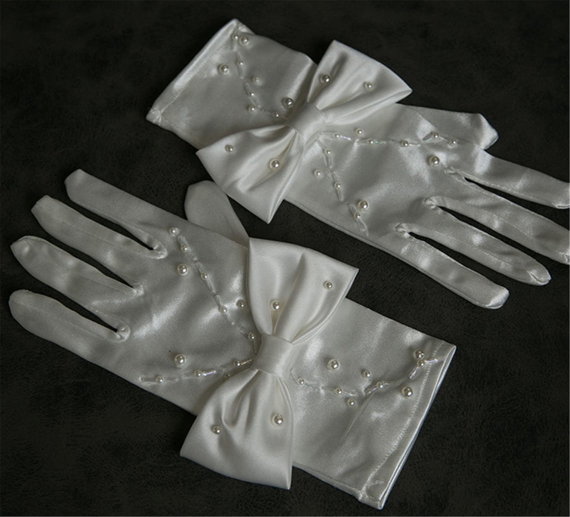 Exquisite Pearl Beading Gloves Vintage Satin Gloves Knot Etsy