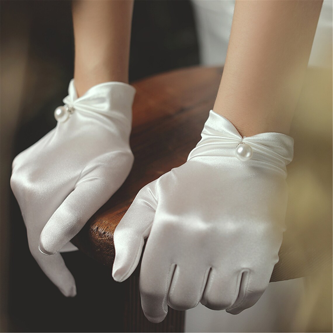 Simple Tulle Wedding Gloves Stunning Pearl Gloves Satin Etsy