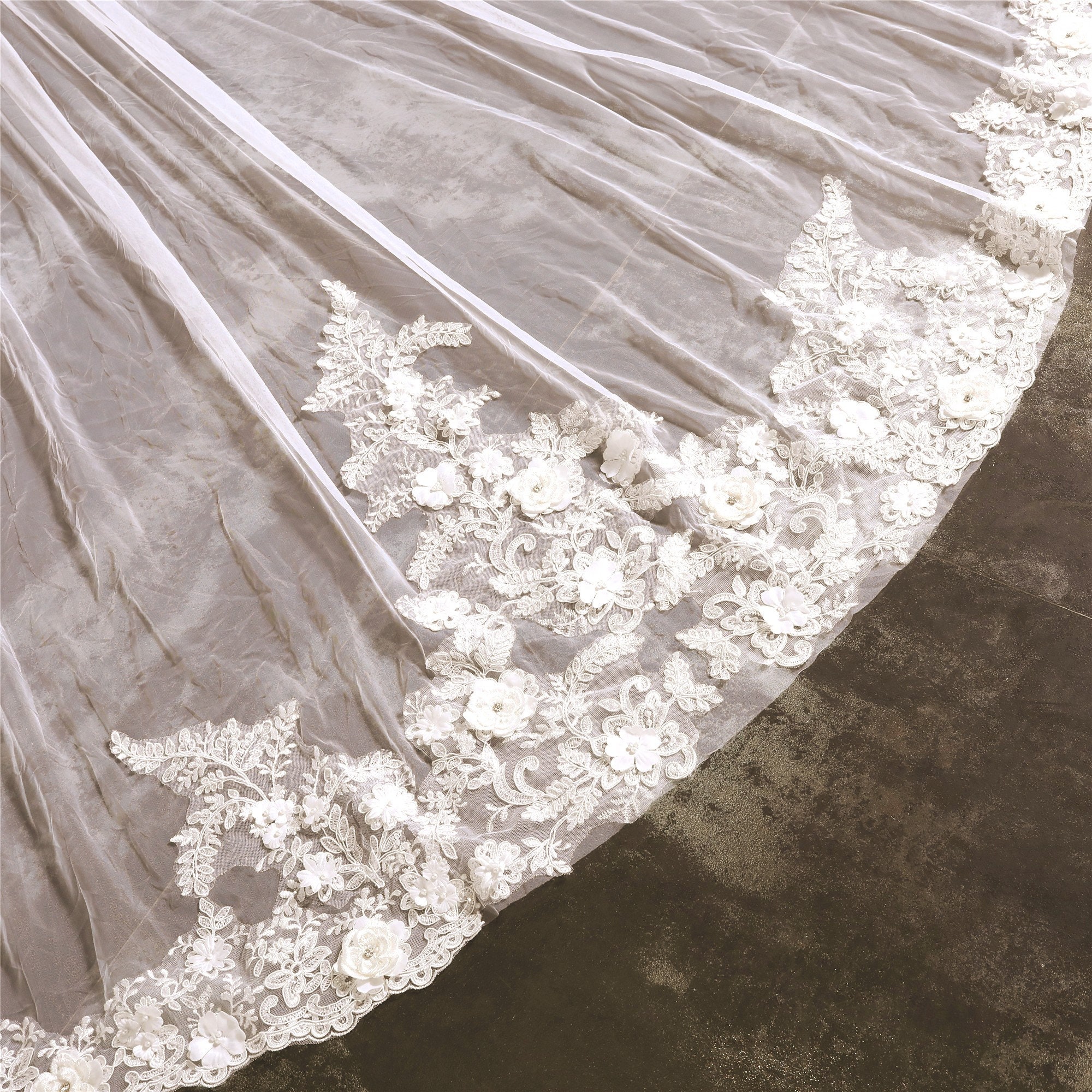 Handmade Bridal Veil Floral Lace Applique Veil All Lengths Etsy