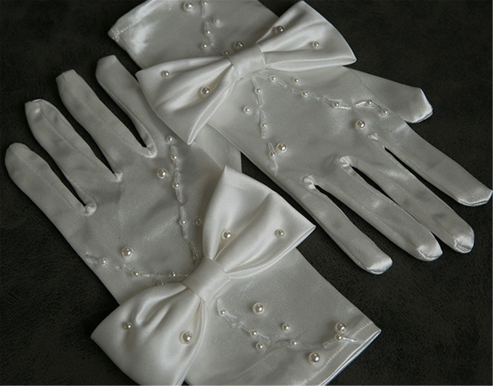 Exquisite Pearl Beading Gloves Vintage Satin Gloves Knot Etsy