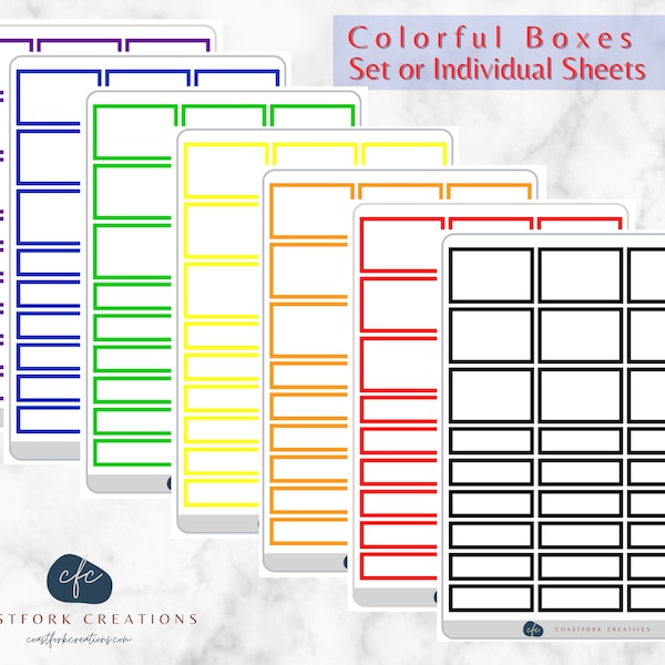 Primary Colors Quarter and Half Colorful Boxes Weekly Monthly Planner Stickers - Ready to Ship - Happy Planner Stickers - Bullet Journal