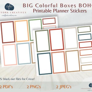 DD - Adesivos para planejador imprimíveis Big HP Boho Colorful Boxes - Compatível com Cricut - MAMBI Happy Planner - Bullet - Arquivos Silhouette