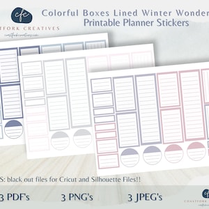 DD - HP Winter Wonderland Lined Colorful Boxes Printable Planner Stickers - Cricut Compatible - MAMBI Happy Planner - Silhouette Cut Files