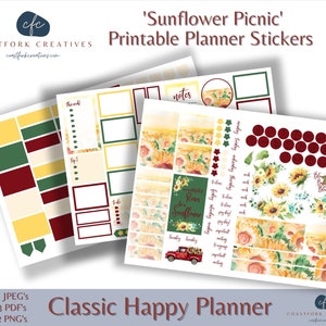 DD - Sunflower Picnic Weekly Printable Planner Stickers - Cricut Kompatibel - MAMBI Happy Planner Stickers - Bullet Stickers - Weekly Kit