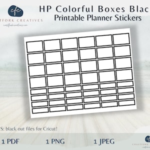 DD - HP zwarte kleurrijke dozen afdrukbare Planner Stickers - Cricut compatibel - MAMBI Happy Planner - Bullet Stickers - Silhouette Cut-bestanden